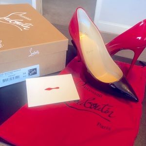 Christian Louboutin Kate 100 mm Black/Red ombré Patent Leather Stiletto heels.